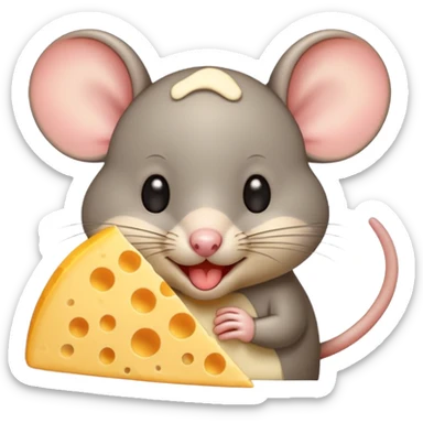 cute mouse eating cheese, simple background, emoji style sticker