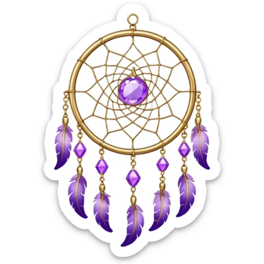 Aesthetic shiny sparkly violet crescent hanging from gold chain dreamcatcher-suncatcher hanging lilac crystals decoration  sticker