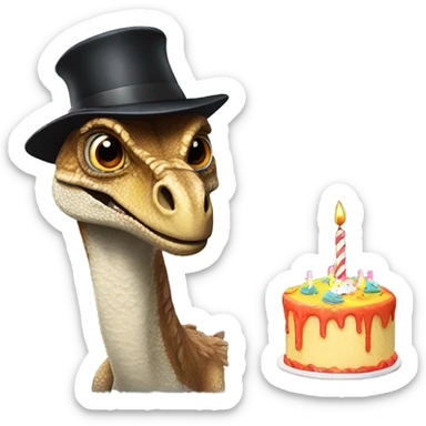 Velociraptor with a birthday hat sticker