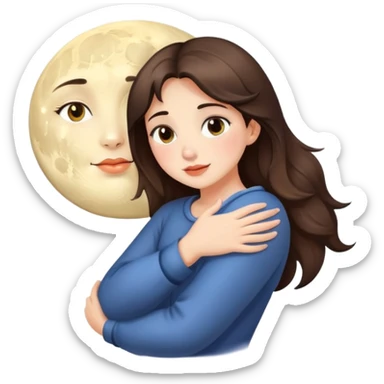 Brunette girl and moon hug sticker