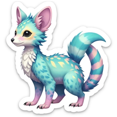 Feral Rare Fantasy pastel tropical Vernid-Trico-species by LiLaiRa, random markings, tufted tail, tufted ears, full body sticker