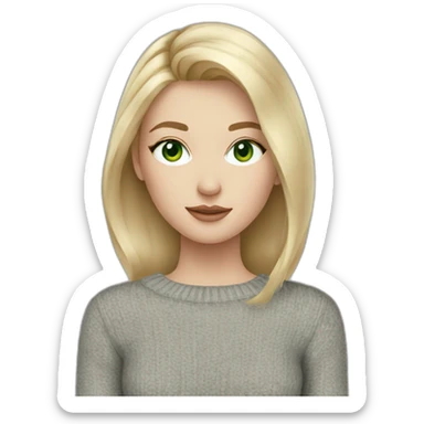 medium blonde girl with page cut, eyeliner, green eyes, pale skin and a grey sweater sticker