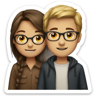 boy with glasses hugging brown haired girl sticker