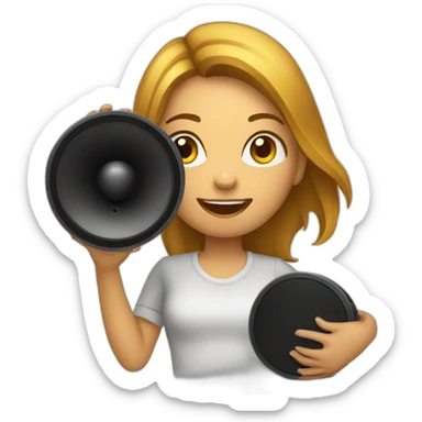 girl holding loud speaker sticker