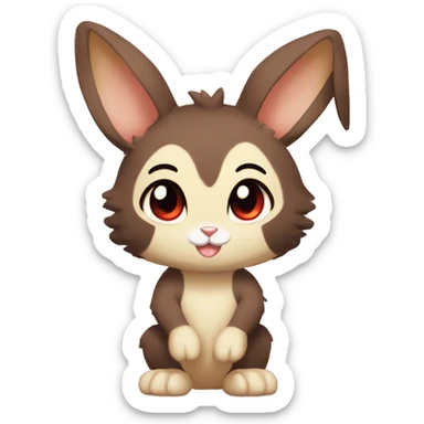 Cute, Chibi, Kemono-style, Anthro, Fur-Sona, Dark-Brown, Normal-type-Ground-type Tan-Rabbit-Fakémon with Dark-Red eyes, beige belly, beige paws, beige feet, beige freckles, full body sticker