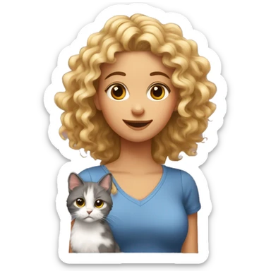 fille aux cheveux bouclés avec un chat  sticker