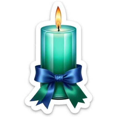 	2.	A vintage glass decorative candle in an elegant sapphire blue shade, placed next to a carefully tied emerald green ribbon. sticker