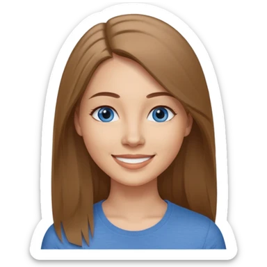 a woman, 30 years old, light skin with medium brown straight hair, long hair. blue eyes. No eyeglasses. Grey top. sticker