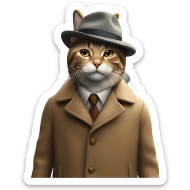 A stylish cat walking on two legs, wearing a wool coat and a hat, on a city street covered in golden autumn leaves, overcast sky, cozy autumn atmosphere, highly detailed, cinematic lighting, ultra-realistic, fashionable cat, street style sticker