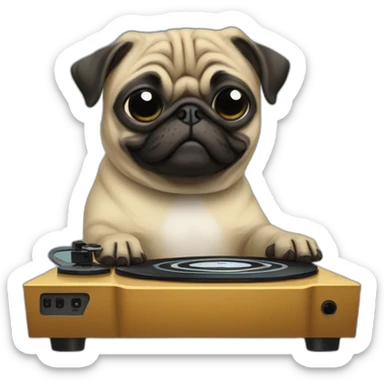 A pug Djing on turntables sticker