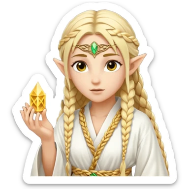 mystic elf, long golden braid, glowing runes on robe sticker