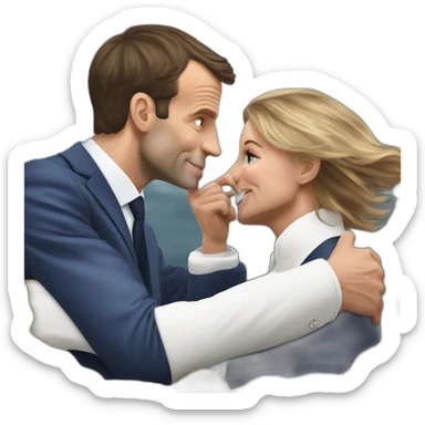 Emmanuel Macron qui fait un bisou à marine le Penn sticker
