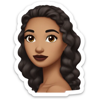 Maddy Perez euphoria show teenager: warm brown eyes, bold black eyeliner, dark arched brows, full nude-berry lips, light latina skin, high cheekbones, sleek dark brown long hair in waves/ponytail, rhinestones on her face

 sticker