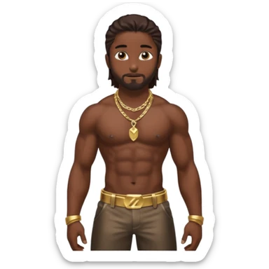 Omarion with long dark brown hair, shirtless with necklace, metallic brown pants sticker