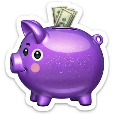 money in a glitter purple piggy bank sticker