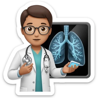 A 3D cartoon doctor examining a lung X-ray on a lightboard, medical room background, Memoji-style realism. sticker