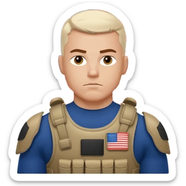 generate realistic manly white american soldier in body armor and full uniform with small usa flag on shoulder sticker