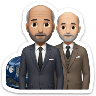 Slightly Balding with frencb beard graying indian guy in suit with a bentley names professor bw tlt sticker