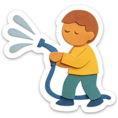 people spraying water on the left side in paper craft style sticker