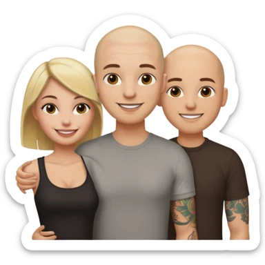 throuple blonde female brunette female with tattoed bald male sticker