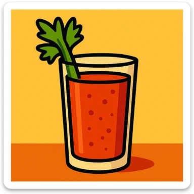 bloody mary cocktail in a tall glass, celery stalk, tomato juice color, simple background sticker