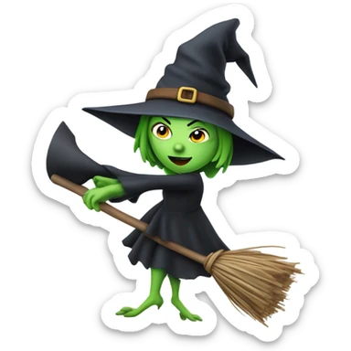 Wicked witch on broom asking which way directions sticker