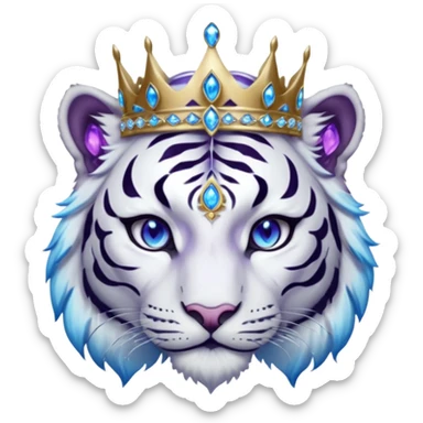 ESO Female white/black tiger khajiit leader of the umbral rose, glowing blue eyes, glowing blue 'third eye' gem; silver crown/tiara with purple gems sticker
