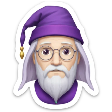 dumbledore, long white hair, wear purple magic hat, glasses sticker