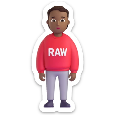 Black person in a sweater labeled 'rawse' sticker