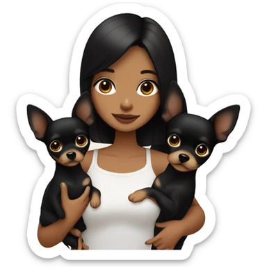 girl with black hair holding 2 all black chihuahuas sticker
