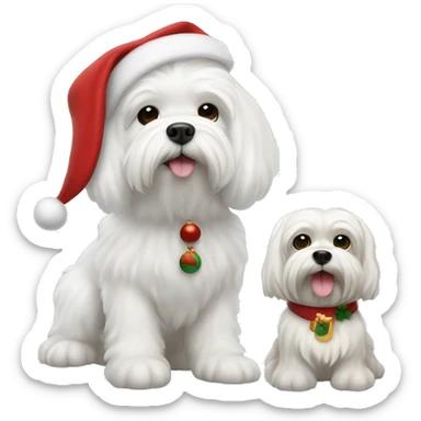  white maltese dog and Santa Claus  sticker