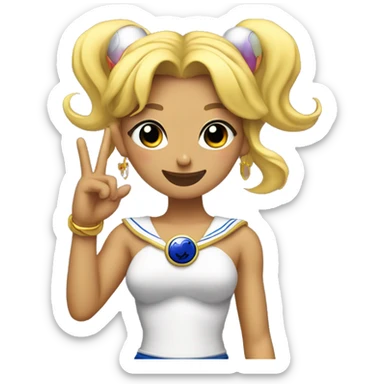 Sailormoon posing with one eye closed, a smile and holding up the peace sign using two fingers sticker
