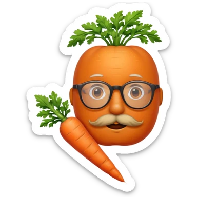 short orange carrot with red mustache and glasses sticker