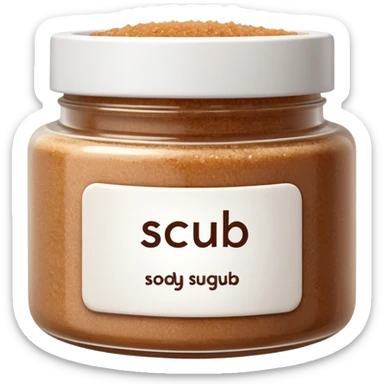 brown sugar body scrub in a white jar with the inscription scrub sticker