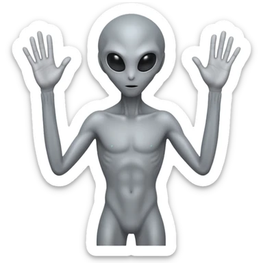 fullbody gray alien hands up backview sticker