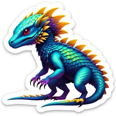  exotic futuristic warm-colored modern colorful neon-colored cyber-Fakémon-Digimon-Trico-creature sticker