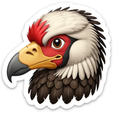 Mature vulture with black and red feathers looking towards the center of the image. sticker