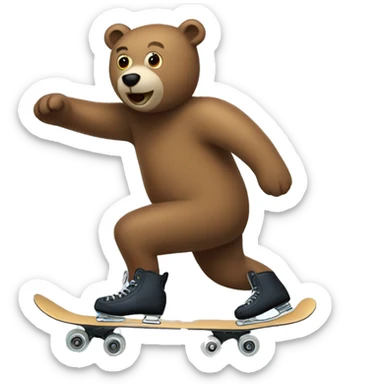 a bear skating on ice sticker