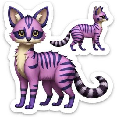 Indigo, purple, violet, pink, Civet-Genet-Possum-Serval-Caracal-Sergal-Trico-Numbat-Furret-fusion-Fakemon-hybrid-creature (full body) with long tufted ears and a striped tufted tail  sticker