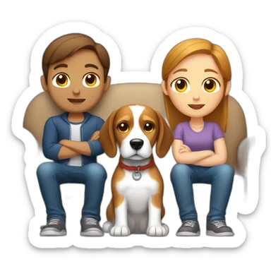 Brown hair White boy and girl and beagle Sit on couch sticker