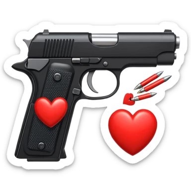 Black hand gun shooting a heart bullets out of the tip  sticker