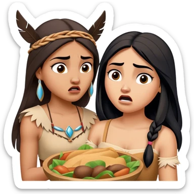 Cinematic Funny Pocahontas Portrait Emoji, Looking bewildered as Meeko steals her food, one brow raised in playful frustration, a warrior princess caught in a hilariously relatable moment, wild yet endearing! sticker