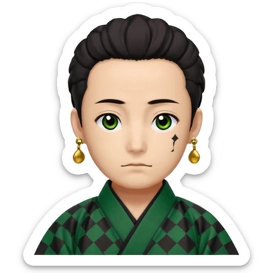 Tanjiro Kamado from Demon Slayer with black and green checkered haori and hanafuda earrings sticker