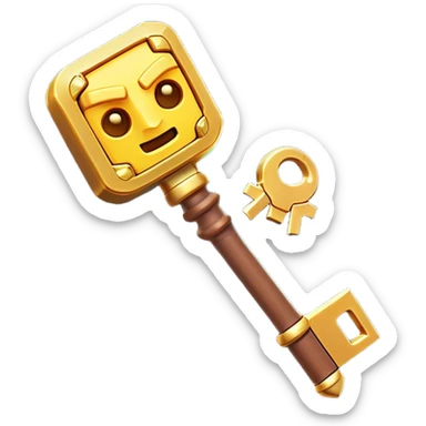 Clash of Clans aesthetic: Cinematic Playful Pixel 3D Key Emoji, rendered in a 3D vector-style similar to standard emojis with minimal shading and bold, simplified shapes. A compact, distinct form with signature details, softly glowing with a pixelated adventure charm. Simplified yet unmistakably iconic, highly detailed and consistent, glowing with a soft radiance and high shine. Stylized with a touch of classic pixel-art charm and a soft glowing outline, capturing the essence of a beloved gaming relic with a friendly, playful manner! sticker