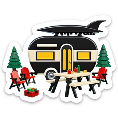 Jetson’s Ultra hotrod cute Lego Haunted Batman dream house Caravan with picnic table and folding chairs at Christmas  sticker