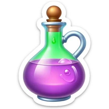 Clash of Clans aesthetic: Cinematic Playful Pixel 3D Magic Potion Portrait Emoji, rendered in a 3D vector-style similar to standard emojis with minimal shading and bold, simplified shapes. A compact, distinct form with signature details, softly glowing with a pixelated adventure charm. Simplified yet unmistakably iconic, highly detailed and consistent, glowing with a soft radiance and high shine. Stylized with a touch of classic pixel-art charm and a soft glowing outline, capturing the essence of a beloved gaming relic with a friendly, playful manner! sticker