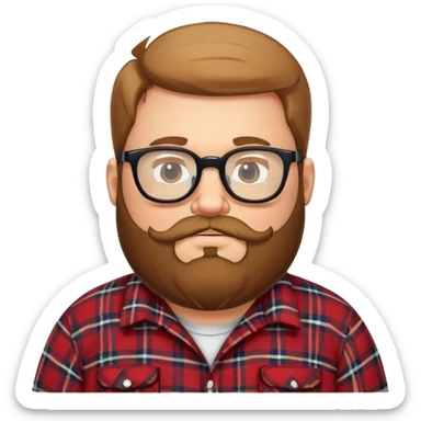 Fat backs man with beard wearing a flannel and glasses sticker