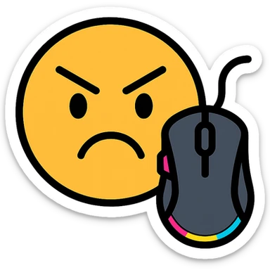 angry emoji with gaming mouse and RGB lighting sticker