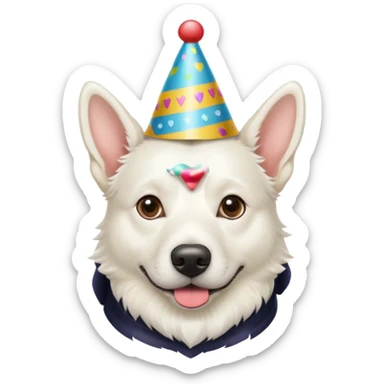 A White belgian dog wearing a party hat.   sticker