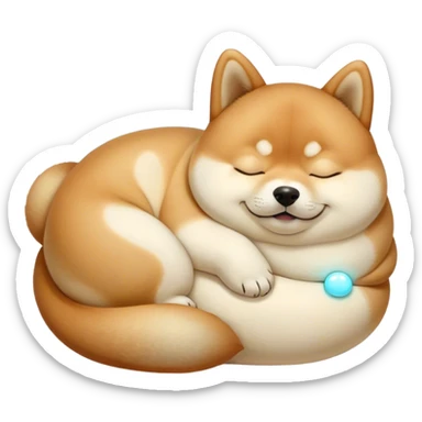 Cinematic Chubby Sleeping Shiba Inu Portrait Emoji, Chubby and serene, with a round, adorable build and a plush red fur with a soft creamy underbelly, eyes gently closed in peaceful slumber, Simplified yet irresistibly endearing features, highly detailed, glowing with a gentle, dreamy glow, high shine, relaxed and content, stylized with a touch of whimsy, bright and heartwarming, soft glowing outline, capturing the essence of a blissfully sleepy companion, so comically serene it feels like it could roll out of the screen and snore with adorable charm! sticker